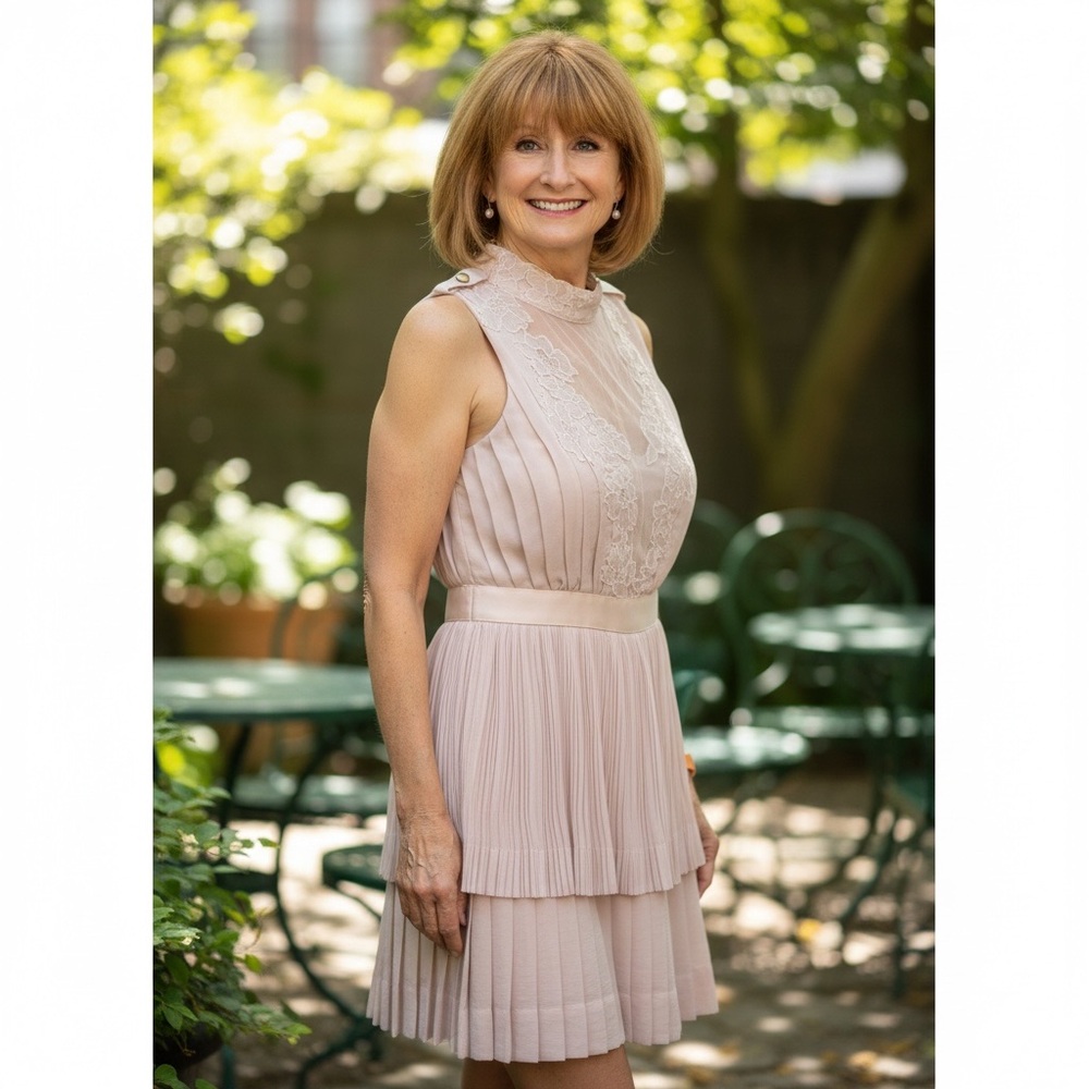Camilla & Marc blush lace pleated designer cocktail romantic dress Australia